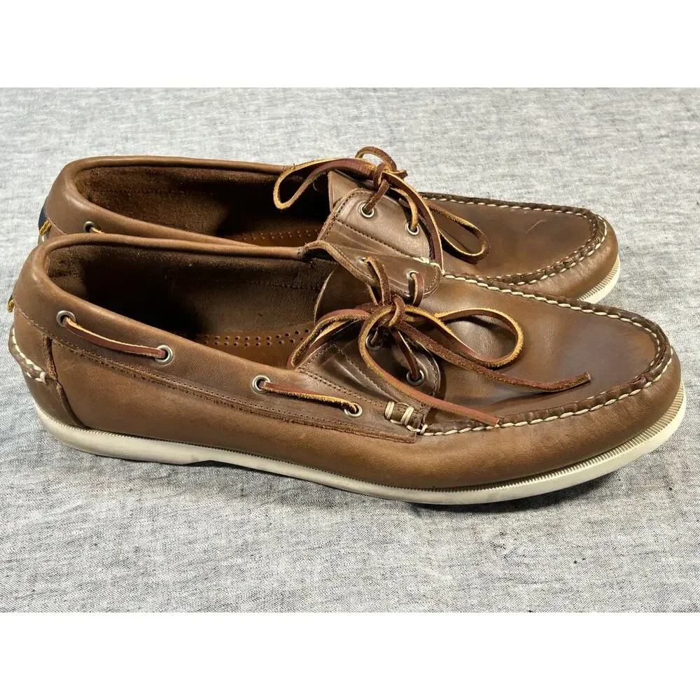 Allen Edmonds Maritime Boat Shoe Mens 13 Brown Leather Nautical Rugged Moc-Toe